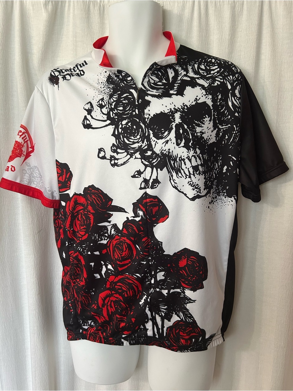 Tee: grateful dead primal wear skull & roses biker jersey with arm slaps xl